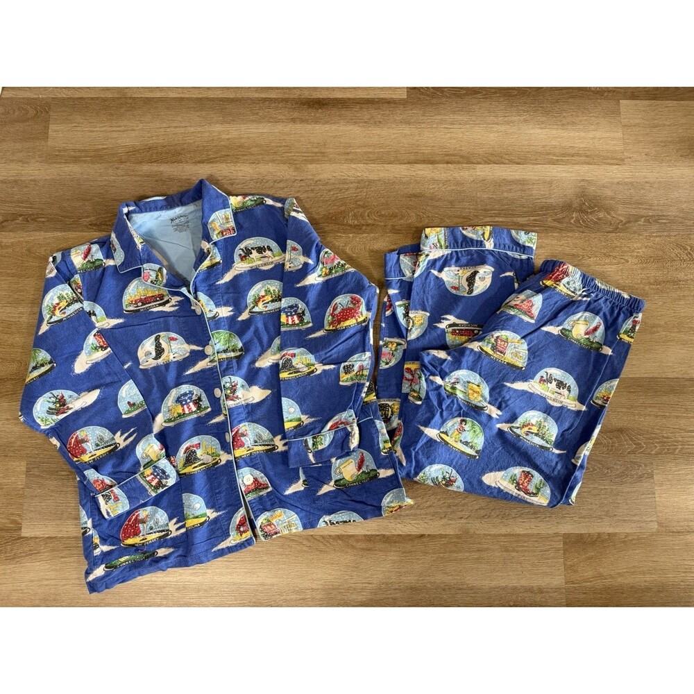 Vintage Nick & Nora State Snow Globes Cotton Flannel Pajamas Set XL